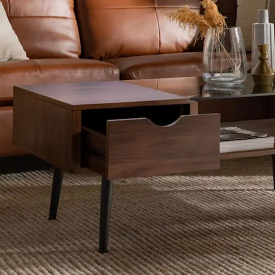 Dark Walnut Mid Century Modern Wood & Glass Coffee Table {6}