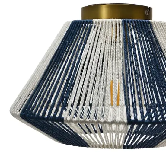 Hello Honey&reg; Navy & White Flush Mount Ceiling Light with Woven Paper Rope Shade {10}