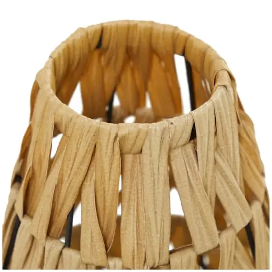19" Light Brown Plastic Rattan Handmade Candle Lantern with Wrapped Zig Zag Design {4}