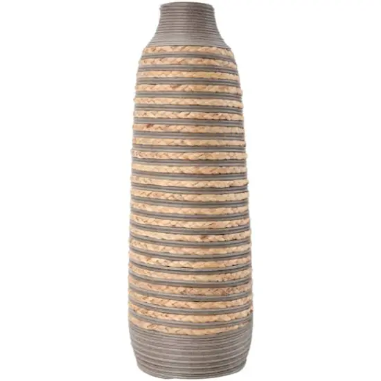 24" Brown Seagrass Handmade Braided Vase with Layered Gray Paneling {3}