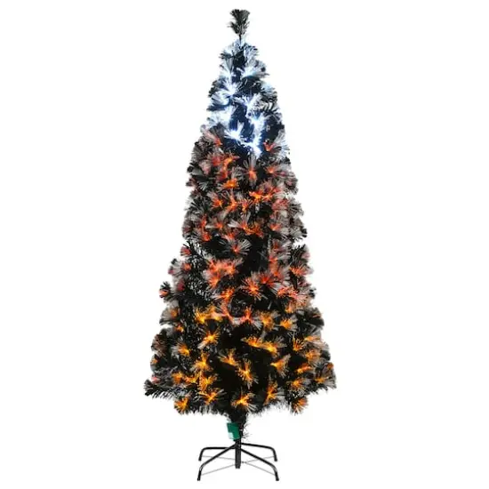 6ft. Fiber Optic Candy Corn Color Lights Black Artificial Halloween Tree {1}