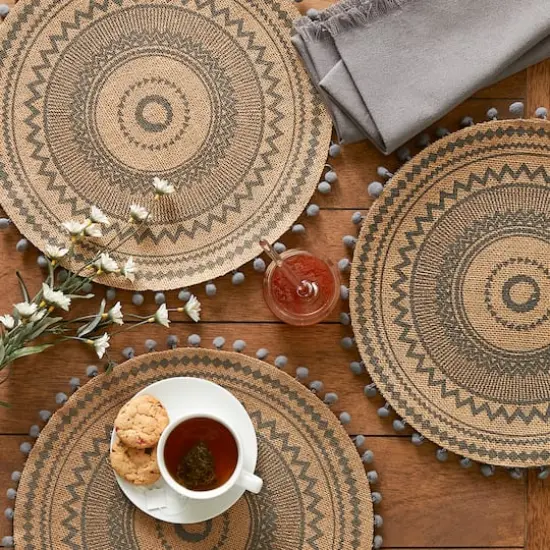 Mineral Aztec Print On Natural Round Jute Placemat (Set of 6) {5}