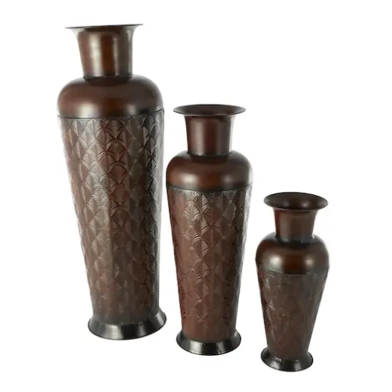 Dark Brown Metal Tall Vase Set with Geometric Designs {5}