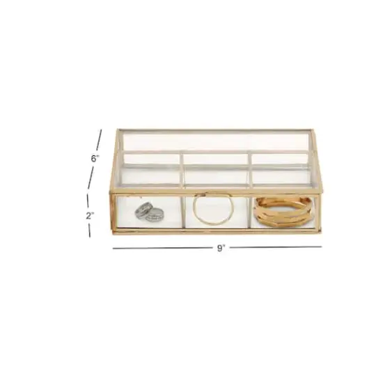 Rectangular Metal & Glass Jewelry Box Gold {7}