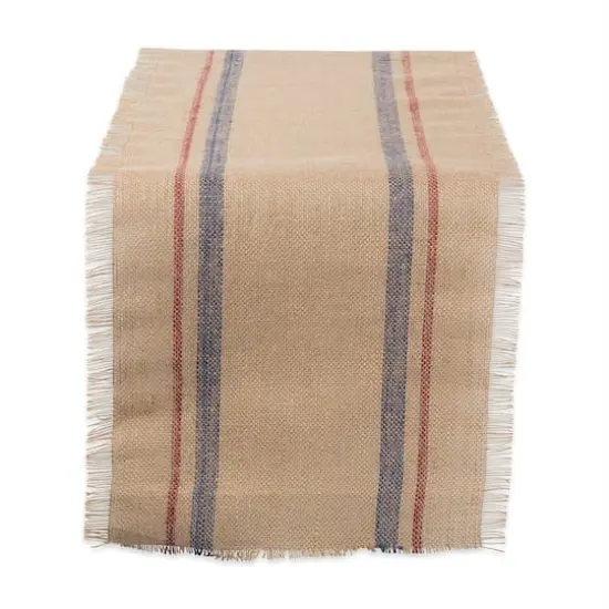 DII&reg; 108" Double Border Burlap Table Runner French Blue/Barn Red {1}