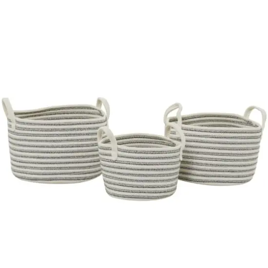 Gray Cotton Handmade Storage Basket with Handles Set of 3 12", 10", 10" {5}