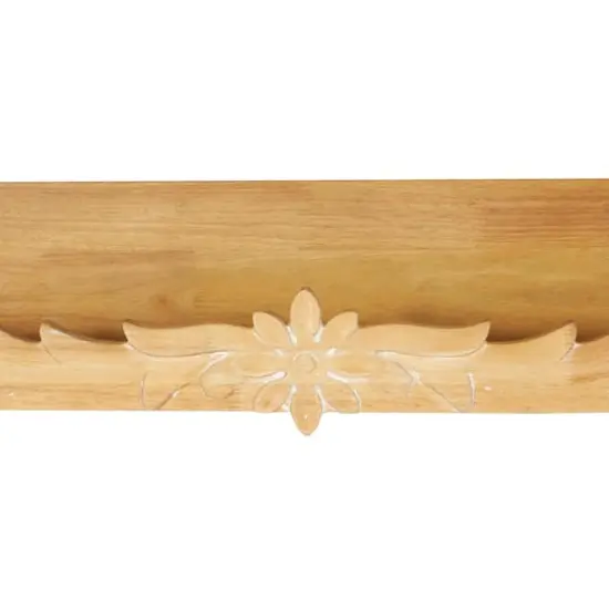 30" Light Brown Wooden Floral Room Wall Shelf with Carved Scroll Lip {5}