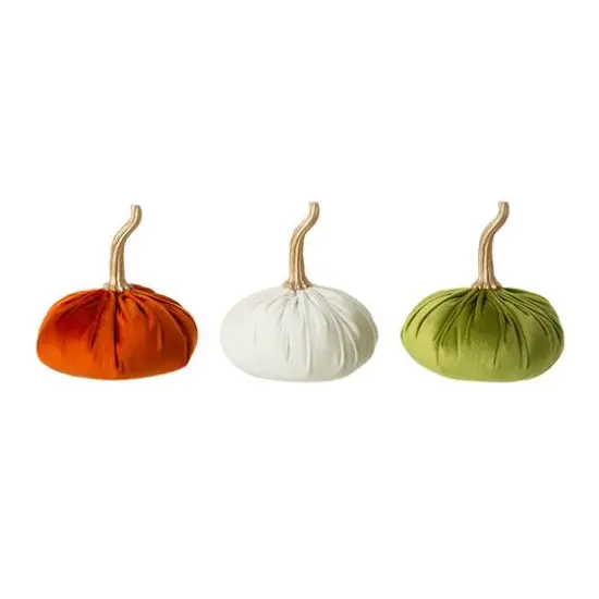 Glitzhome&reg; Colorful Velvet Pumpkins Set {9}