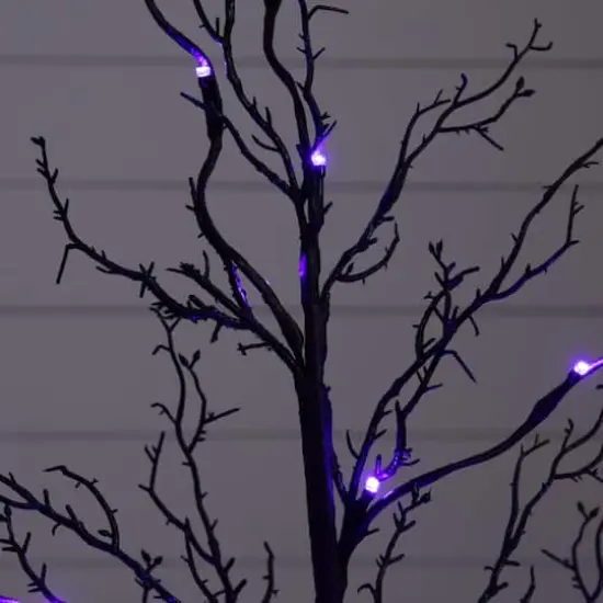 3ft. Pre-Lit Halloween Deluxe Black Twig Artificial Tree with 36 Orange & Purple LED Lights {8}