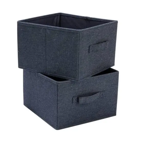 Household Essentials 7.5" Denim Blue Collapsible Cotton Blend Cube Storage Drawer, 2ct. {1}