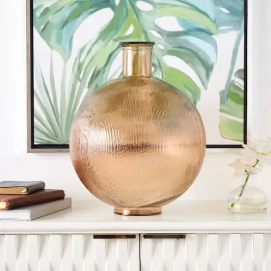 17" Brown Ribbed Spanish Bottle Recycled Glass Vase {11}