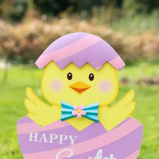 Glitzhome&reg; 24" Easter Metal Bunny & Chick Egg Yard Stake Set {6}