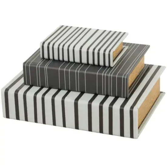 Black & White Stripe Faux Leather Faux Book Box with Striped Patterns Set  {4}