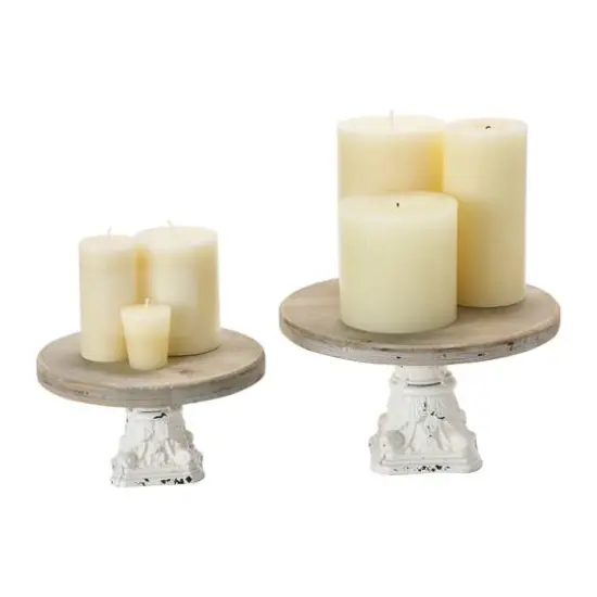 Hello Honey&reg; Distressed White Wood & Metal Pedestals Set {4}