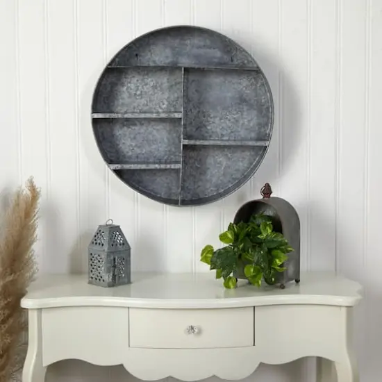 18" Galvanized Circular Metal Wall Mounted Shelf with Four Tier Shelves {5}