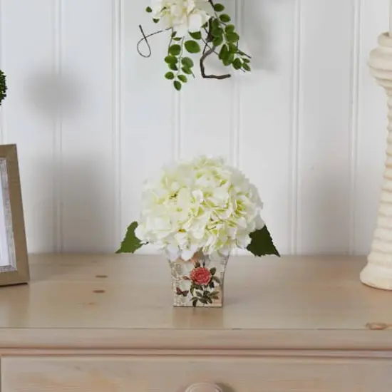 9'' White Hydrangea Arrangement in Floral Planter {4}