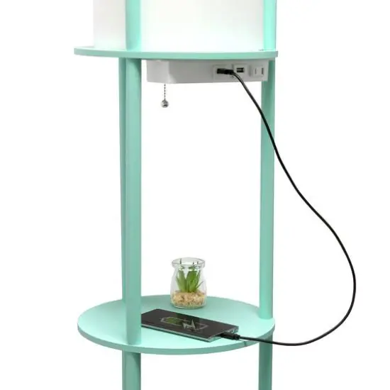 Simple Designs&trade; 62.5" Round Floor Lamp with 2 USB Ports and 1 Outlet Aqua {10}