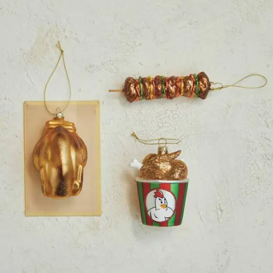 Hello Honey® 4" Glass Fried Chicken Bucket Ornament with Glitter {3}