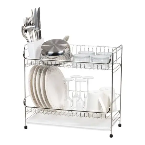 IRIS&reg; 17" Stainless Steel 2-Tier Dish Rack White {9}
