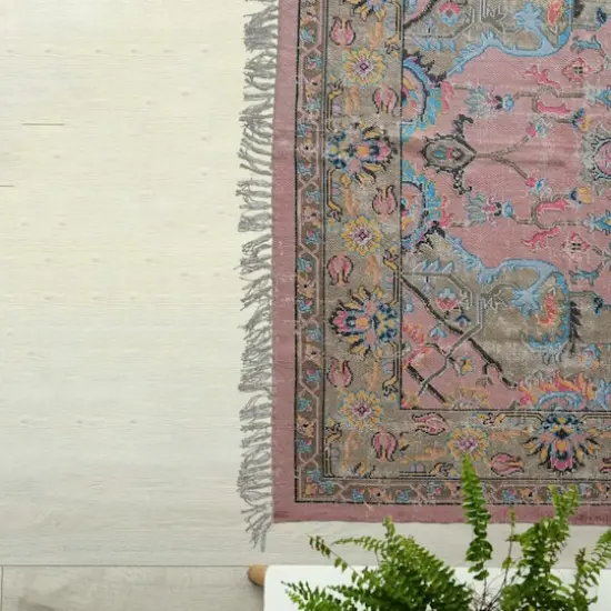 Hello Honey&reg; Multicolor Distressed Print Dhurrie Woven Cotton Rug with Fringe, 96" x 60" {3}