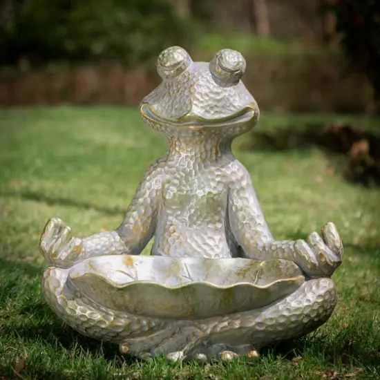 Glitzhome&reg; 14" Bronze Yoga Frog Statue {3}