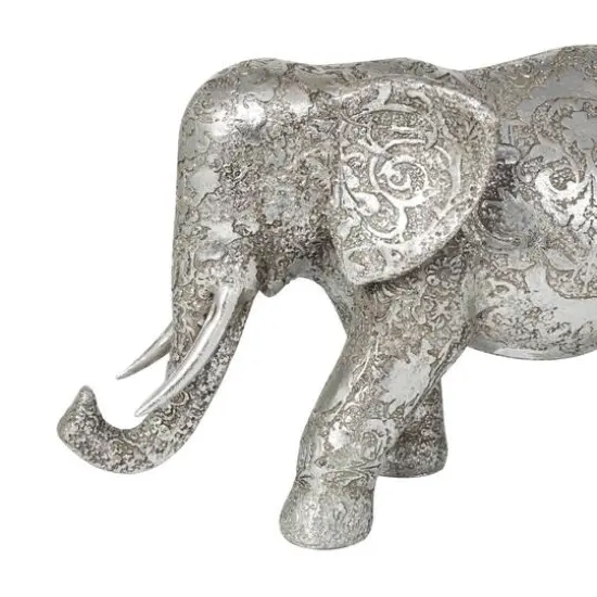 7" Silver Elephant Engraved Floral Sculpture {7}