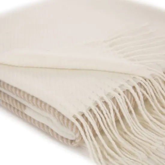 Glitzhome&reg; 78" Cream & Black Stripe Scarf with Tassels {9}