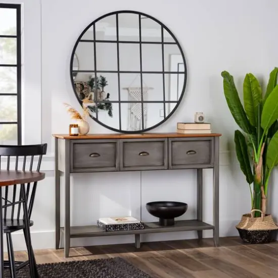 Walker Edison 52" Reclaimed Barnwood & Gray 3-Drawer Buffet Table {7}