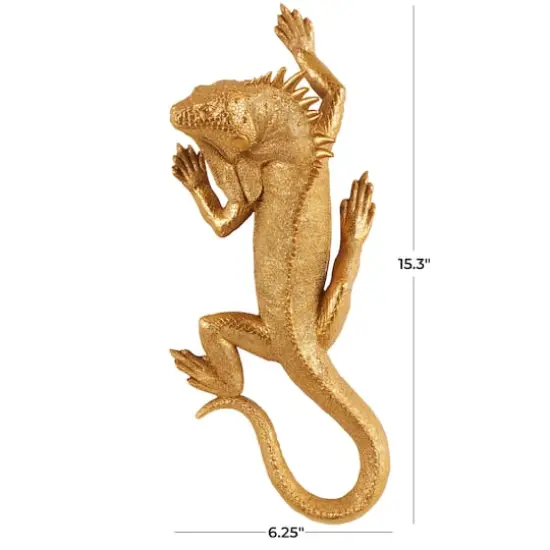 15" Gold Lizard Textured Climbing Sculpture {8}