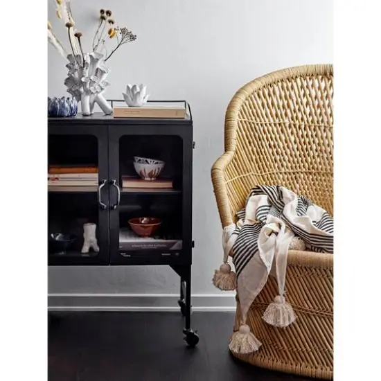 Hello Honey® Black & Cream Striped Cotton & Chenille Woven Throw Blanket with Tassels {4}