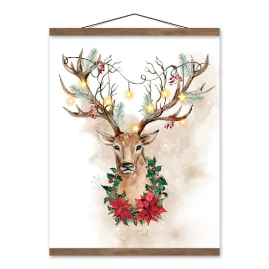 Watercolor Holiday Deer Teak Hanging Canvas {1}