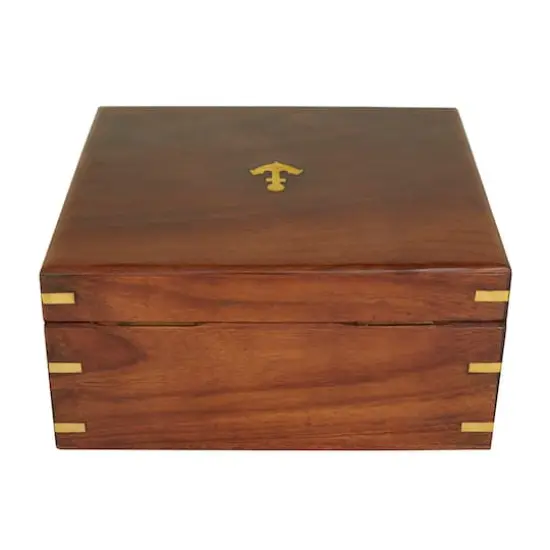 7" Gold Brass Sextant Compass with Decorative Wood Box {7}