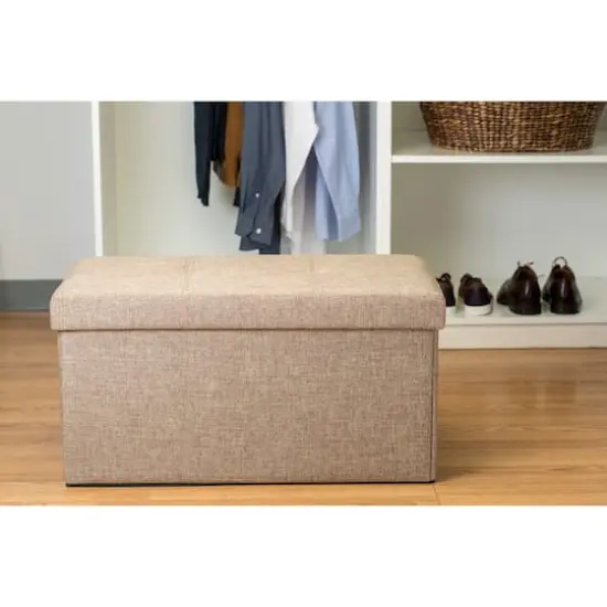 Simplify 30" Faux Linen Double Folding Storage Ottoman Natural {10}