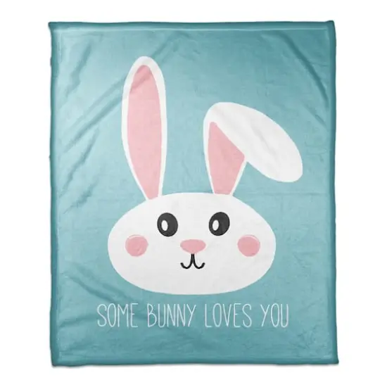 Some Bunny Loves You Teal Throw Blanket {1}