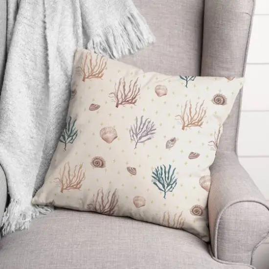 Multicolor Shell Plus Throw Pillow Coral and Yellow on White {4}