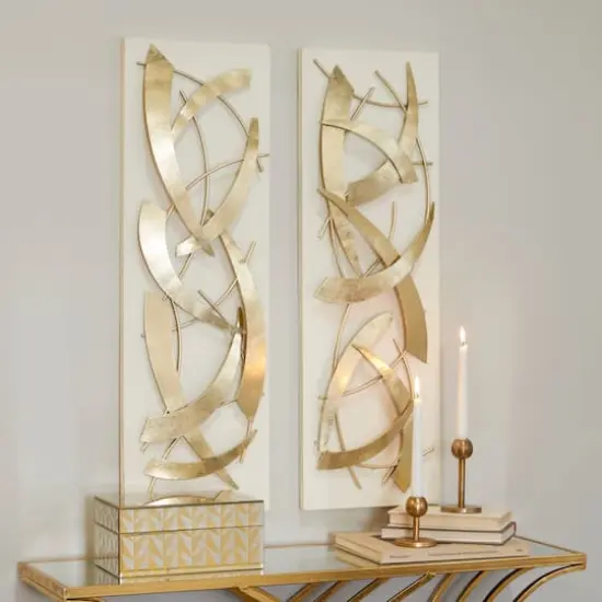 White Wood Contemporary Wall Decor, Set of 2 37" x 12" x 2" {7}