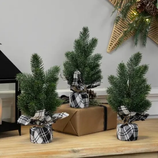 10" Unlit Iced Pine Artificial Christmas Tree Set {3}