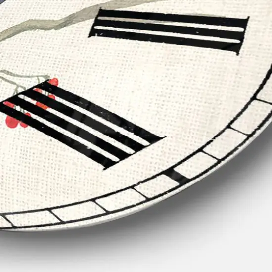 Designart 'Red Farmhouse Bird On Branch Painting Farmhouse Wall Clock {5}