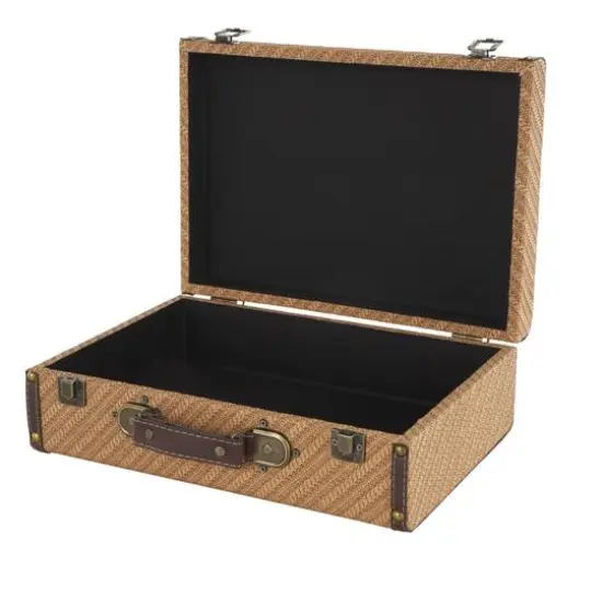 Taupe & Brown Vintage-Style Studded Woven Decorative Trunk Set {8}