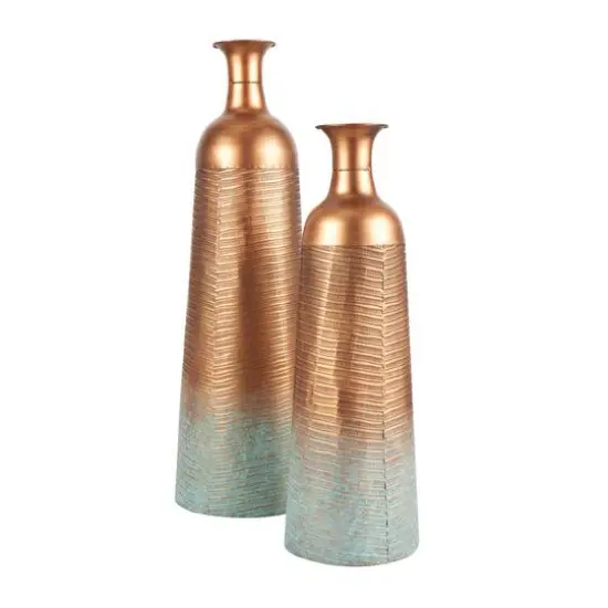 Distressed Ombre Copper Ribbed Vase Set {4}