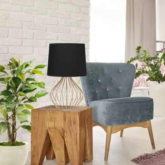 Simple Designs 19.7" Geometrically Wired Table Lamp Copper with Black Shade {6}