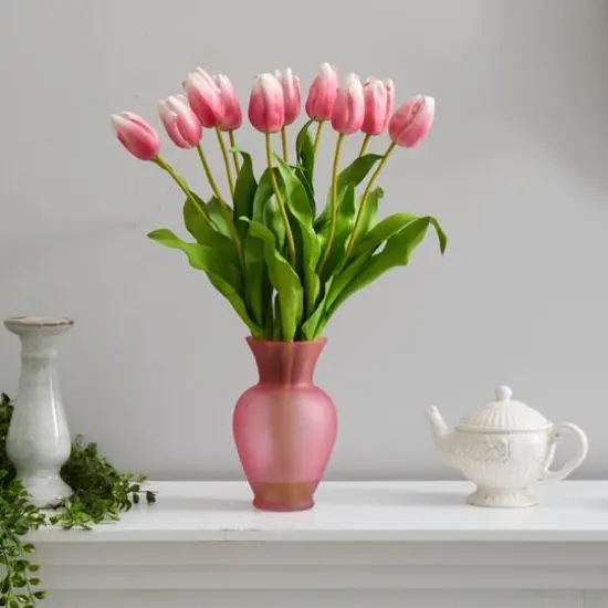 22" Mauve Dutch Tulip Arrangement in Rose Vase {4}