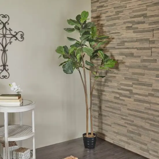 6ft. Green Faux Foliage Fiddle Leaf Artificial Tree with Black Melamine Pot {7}