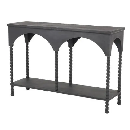 47" Black Wood Arched 1-Shelf Living Room Console Table {9}