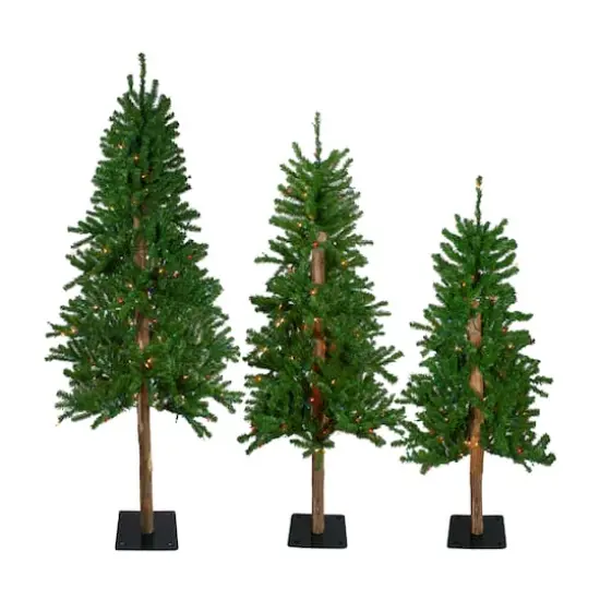 4ft., 5ft., & 6ft. Pre-Lit Alpine Artificial Christmas Tree Set, Multicolor Lights {1}