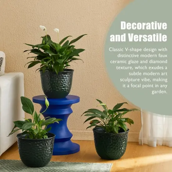 Glitzhome&reg; 11.75" Honeycomb Textured Green Faux Ceramic Plastic Planters, 3ct. {7}