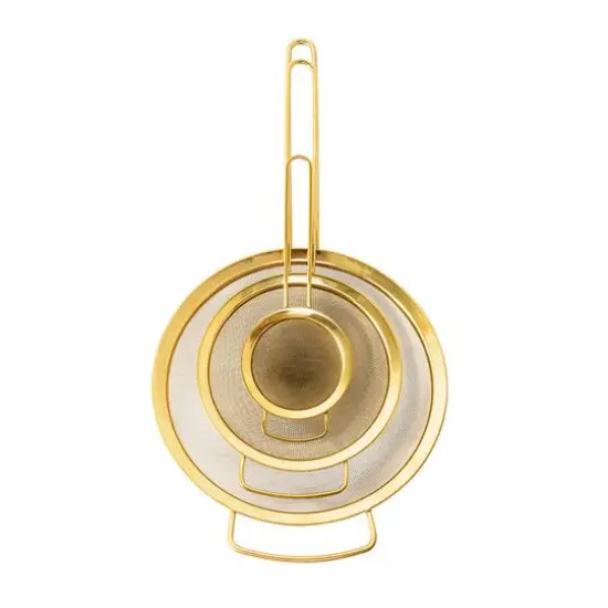 Hello Honey&reg; Gold Finish Stainless Steel Strainer Set {1}