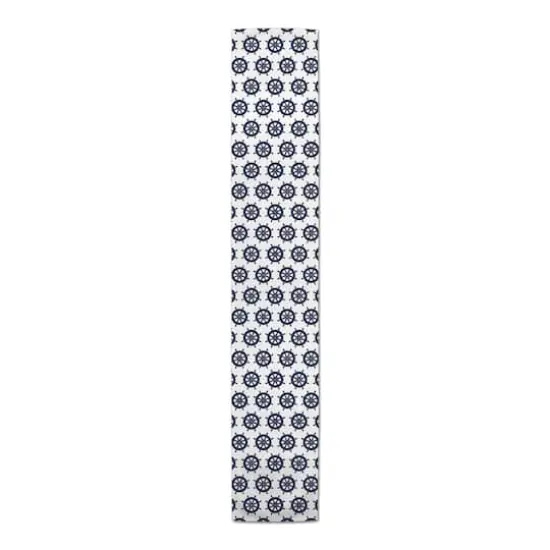 Captain's Wheel Indoor/Outdoor Table Runner Navy on White {1}