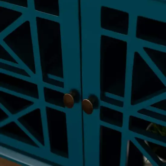 Walker Edison 32" Blue Fretwork Accent Storage Cabinet {5}