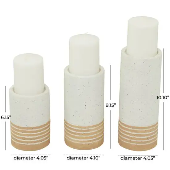 White Metal Striped Pillar Candle Holder Set {6}